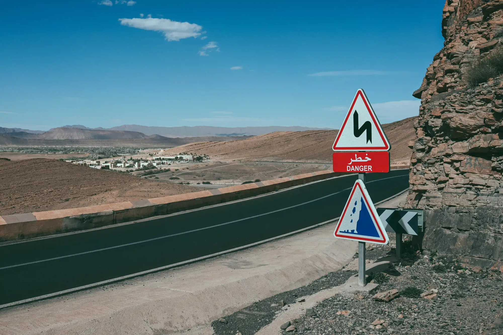 Falling Rocks Sign in Morocco