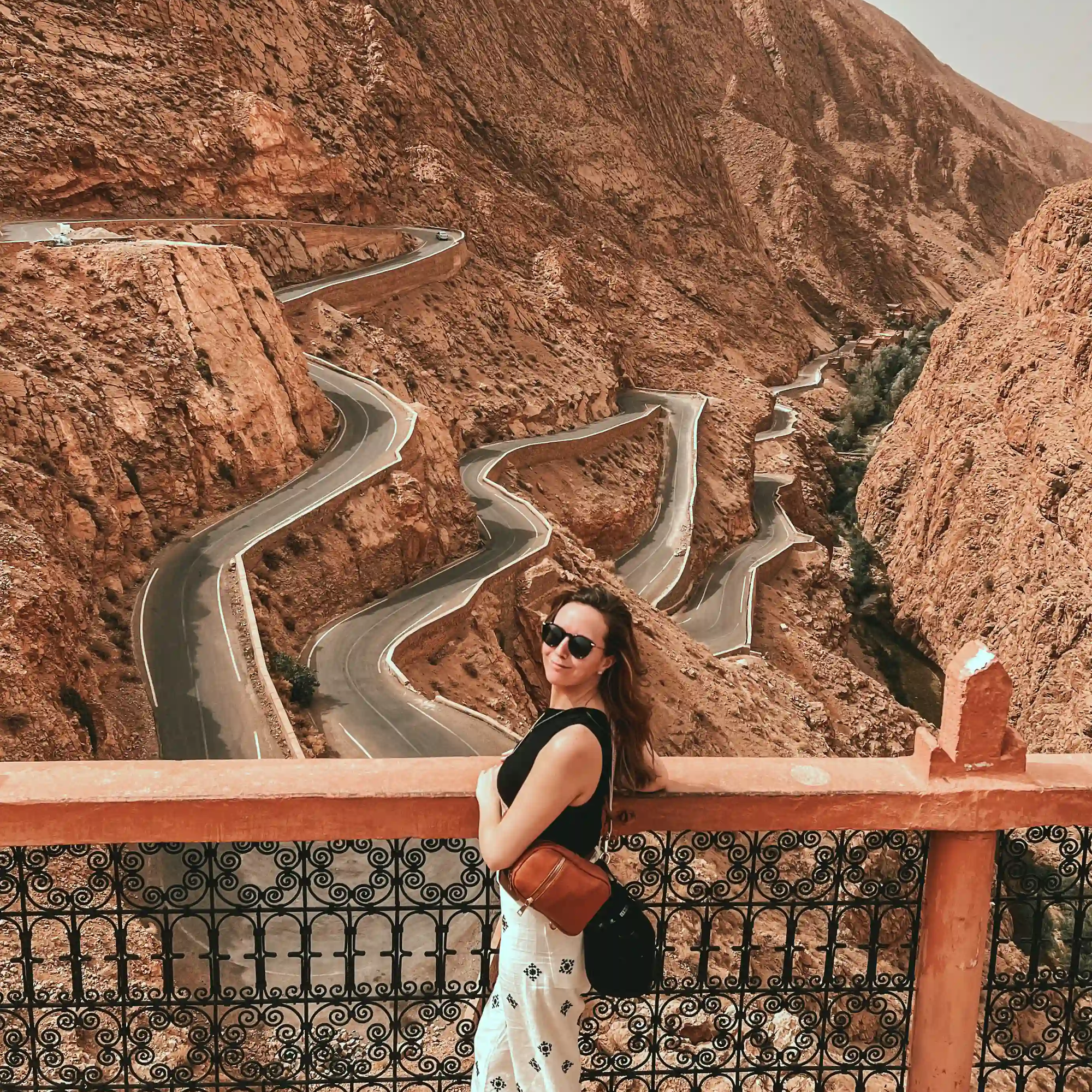 Girl Standing at Viewpoint Overlooking the Tisderine Bends in Dades Valley