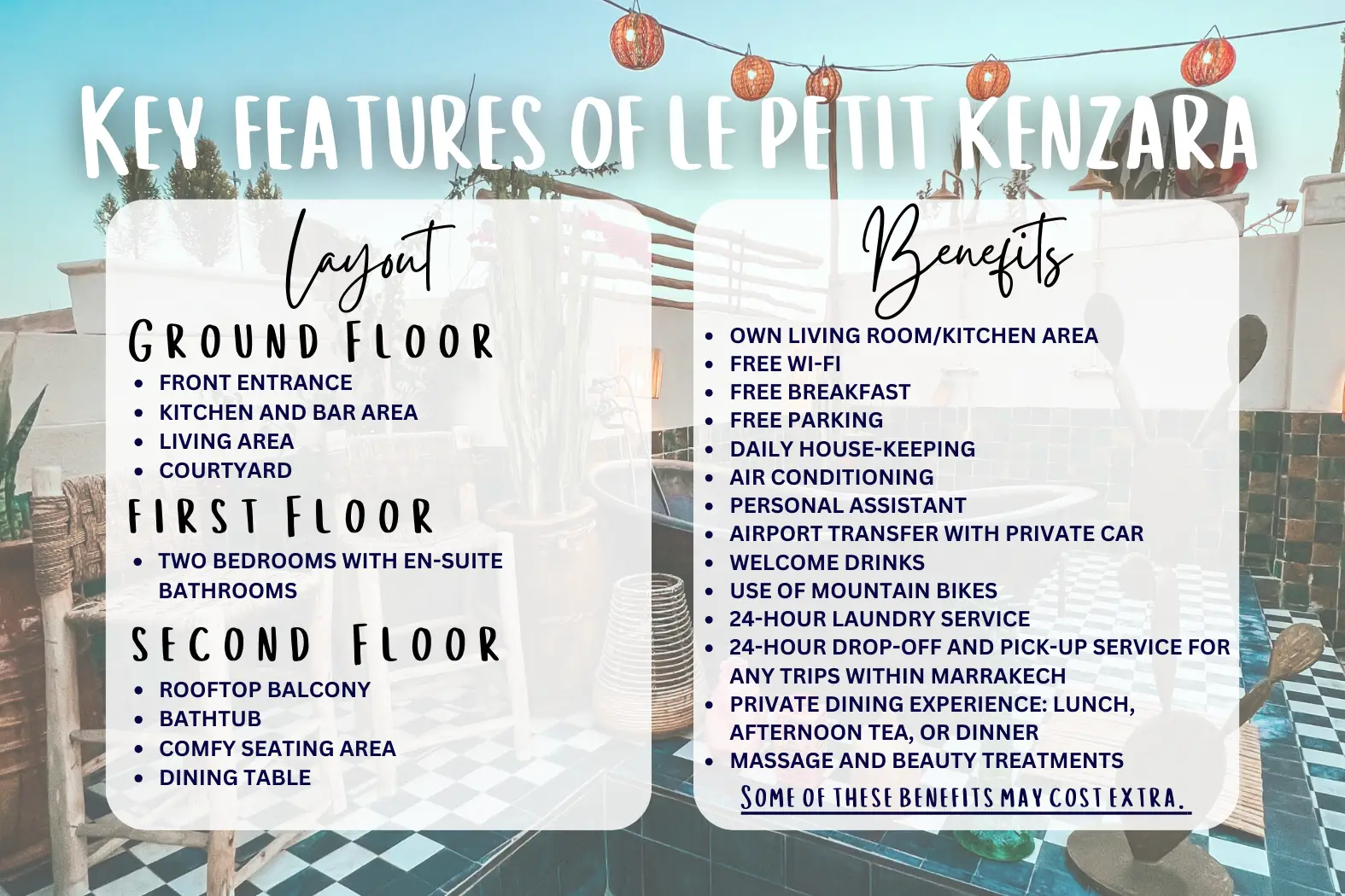 Overview of Le Petit Kenzara's main features including layout and luxury benefits