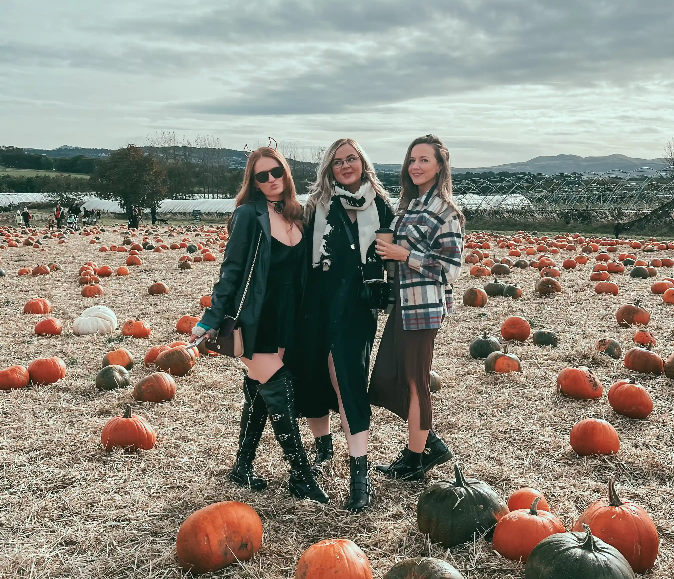 Three Friends at a Pumpkin Patch in Scotland