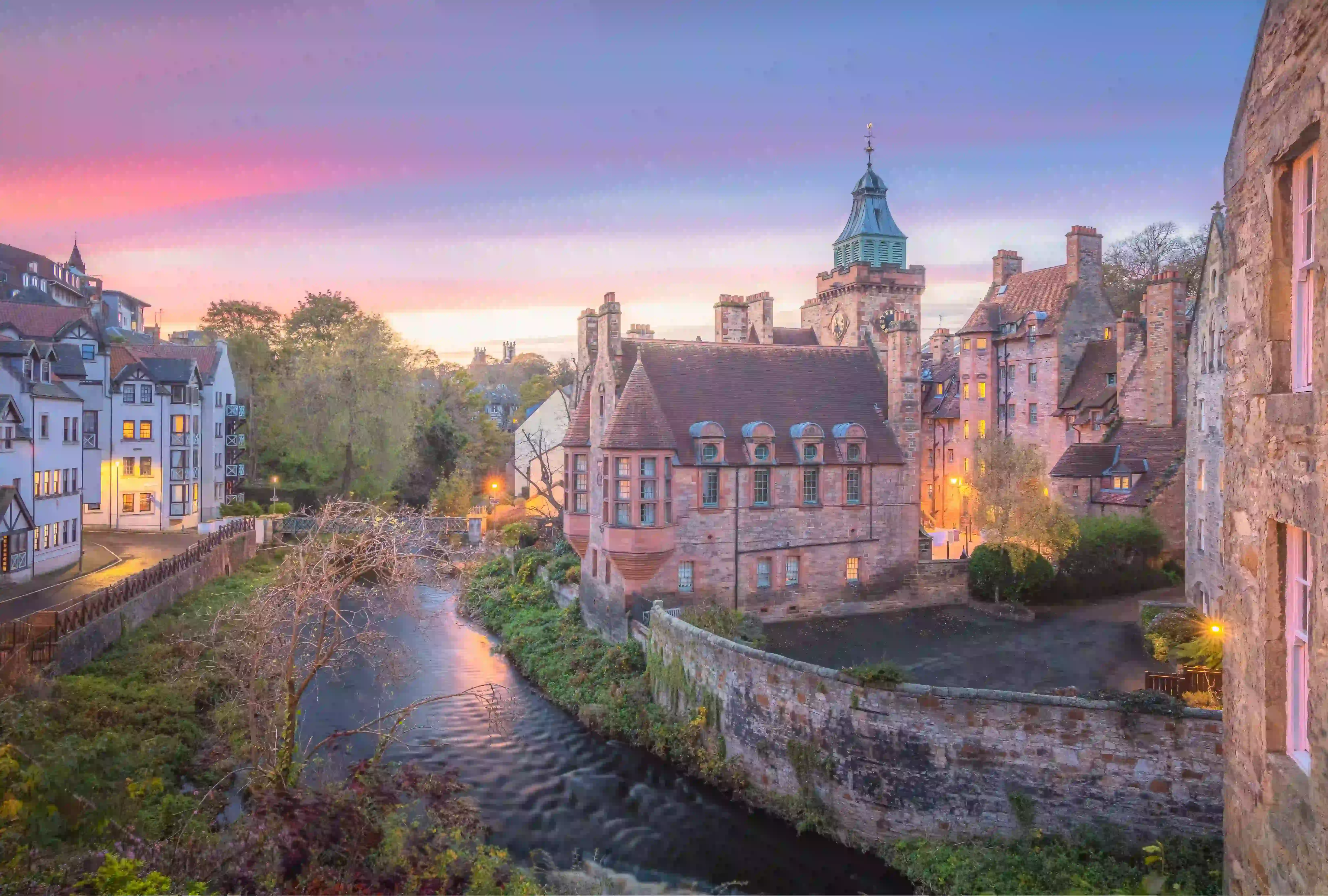 Deans Village at sunset, Edinburgh, Scotland.