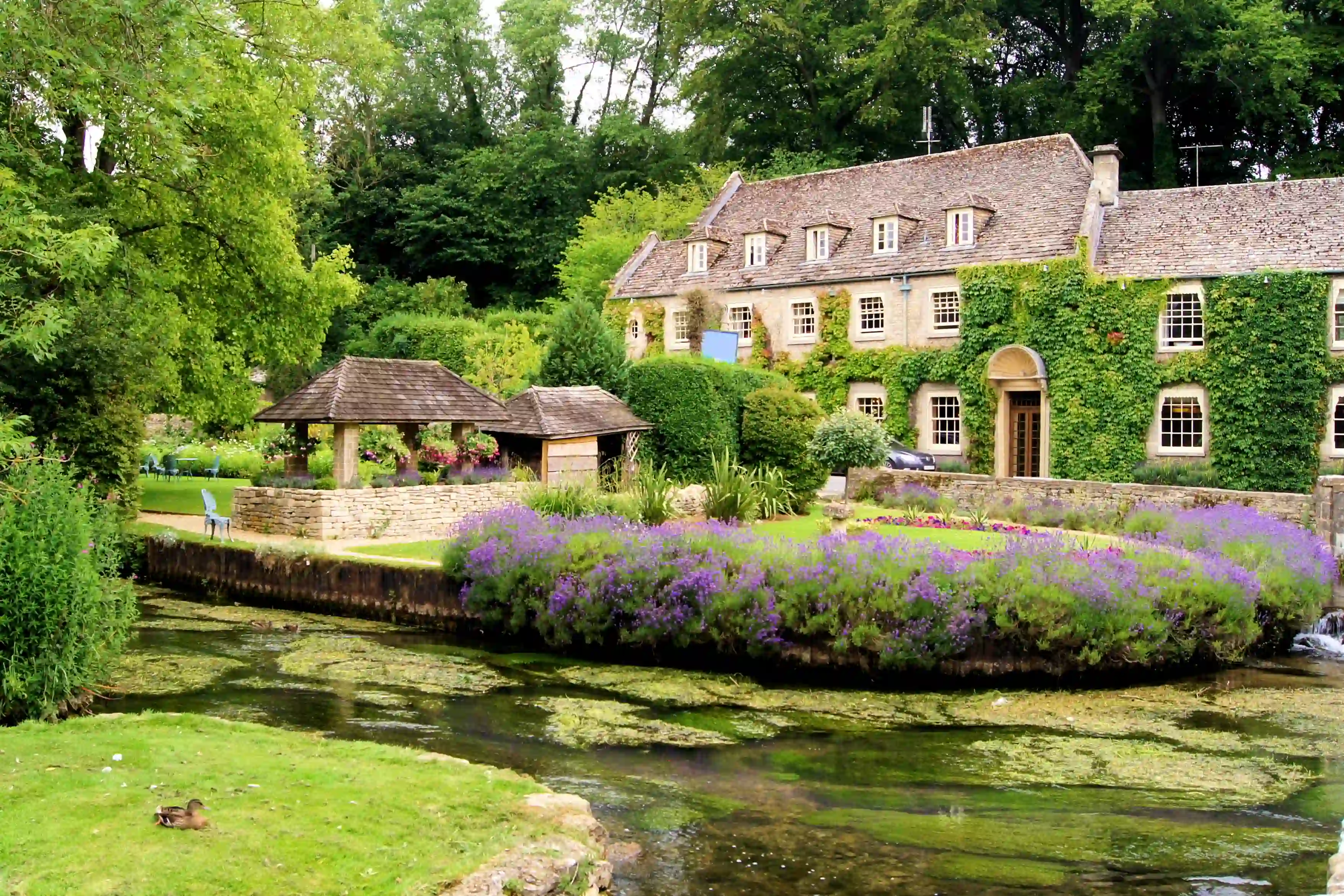 Landscaped garden in the Cotswolds, England. 