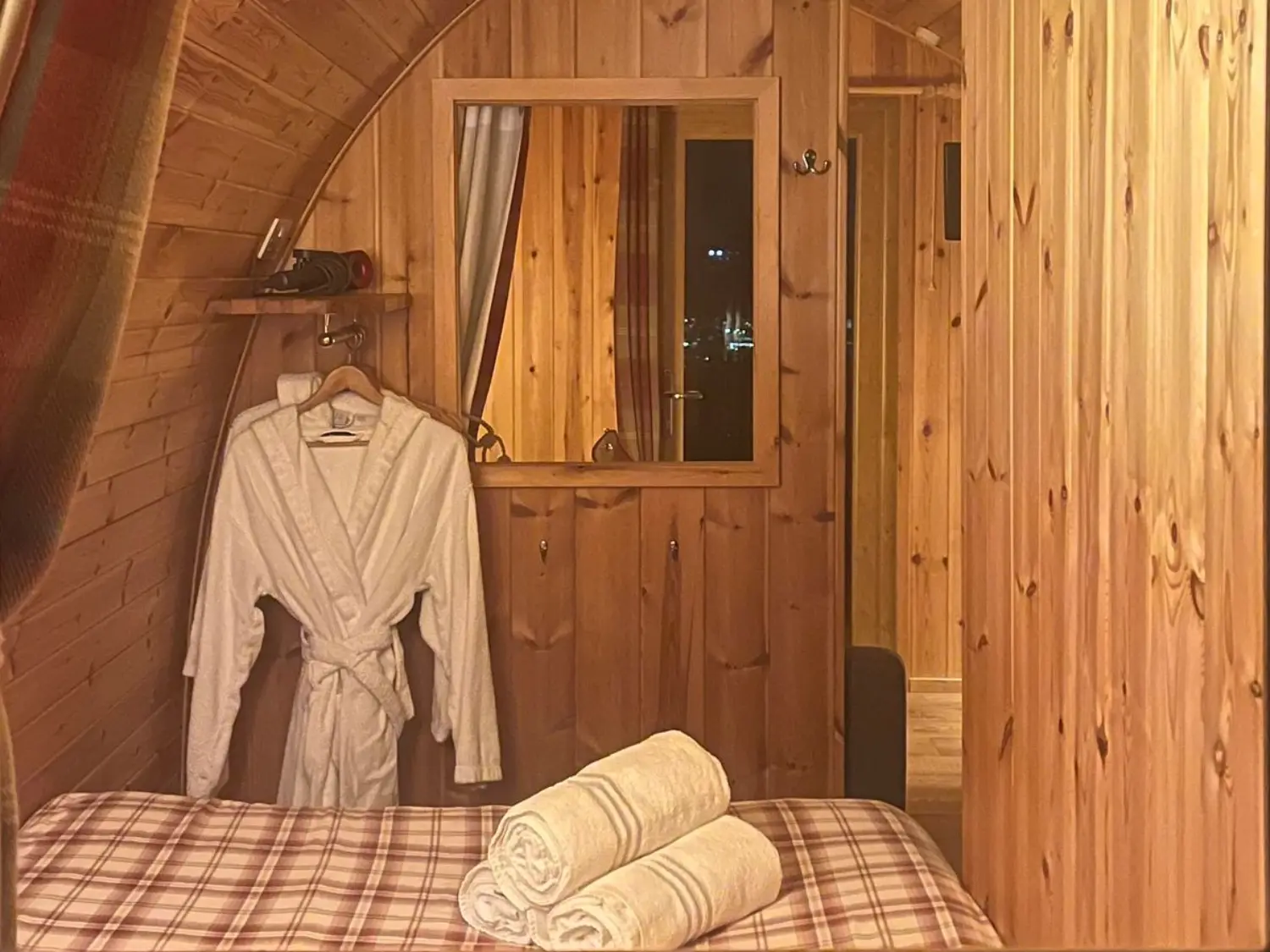 Inside of cabins at Stoneymollan over Loch Lomond.