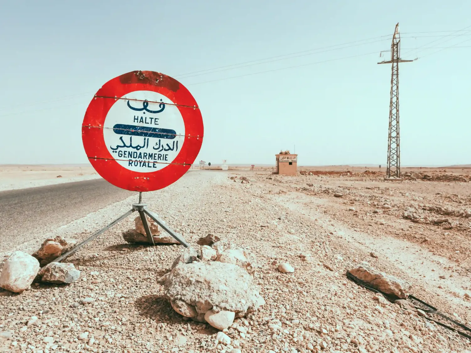 A police checkpoint sign in Morocco