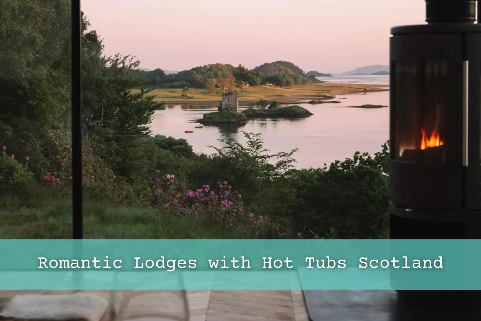 The view over Castle Stalker from the Stormhouse lodges.